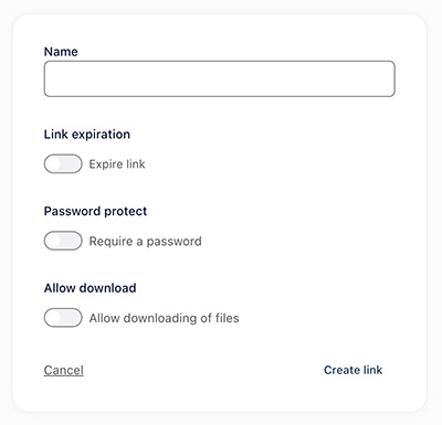 Name shareable link Screenshot of Name shareable link fields
