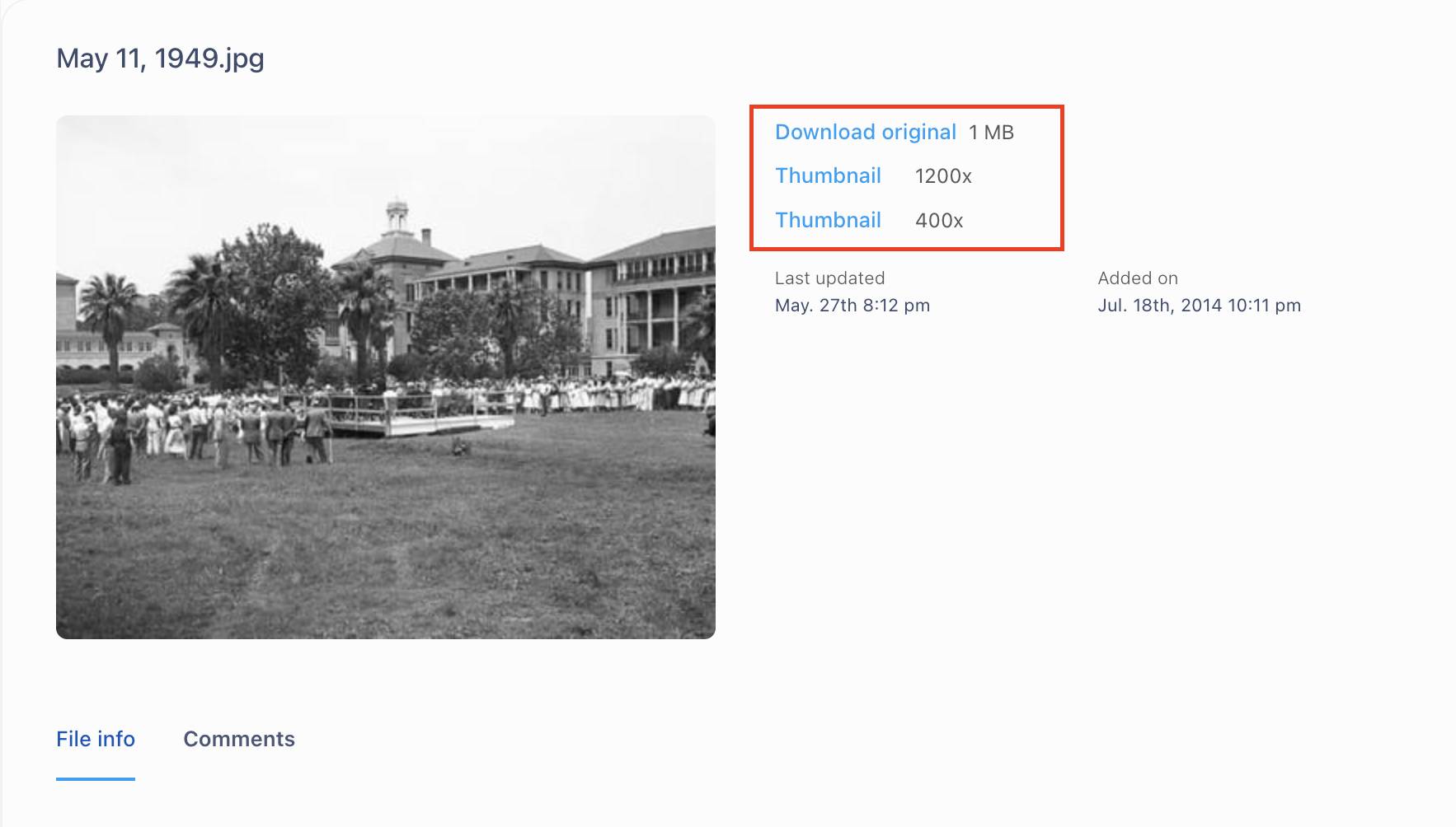 Razuna download settings Screenshot of Razuna download settings