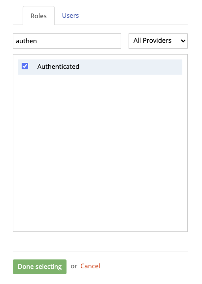 Authenticated role Screenshot of Authenticated role option selected