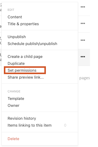 Set permissions Screenshot of Set permissions in dropdown menu