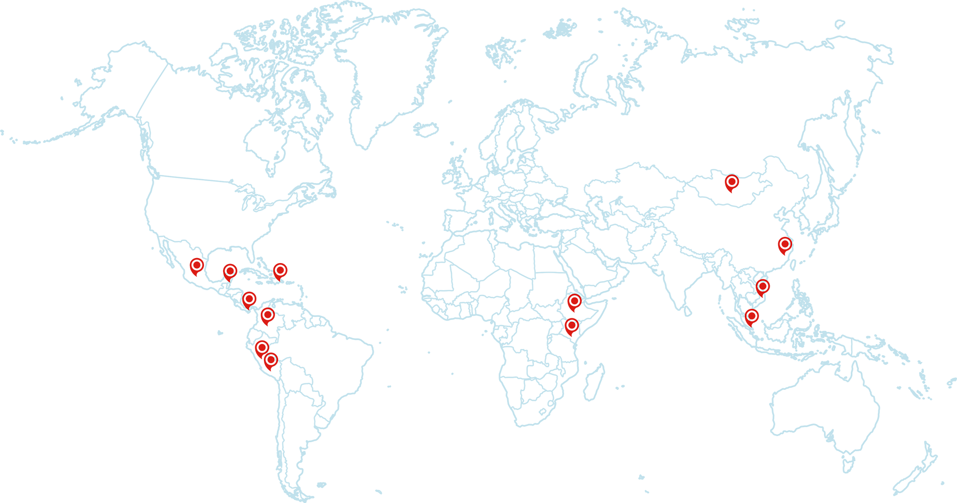global map showing pins of collaboration locations 