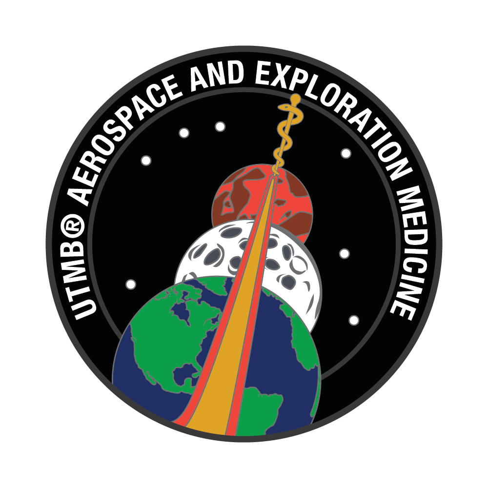 The UTMB Aerospace Medicine program patch depicting three planetary objects with a streak through them